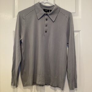 Theory Men’s Wool Blend Long-Sleeve Polo Sweater in Light Gray - Large